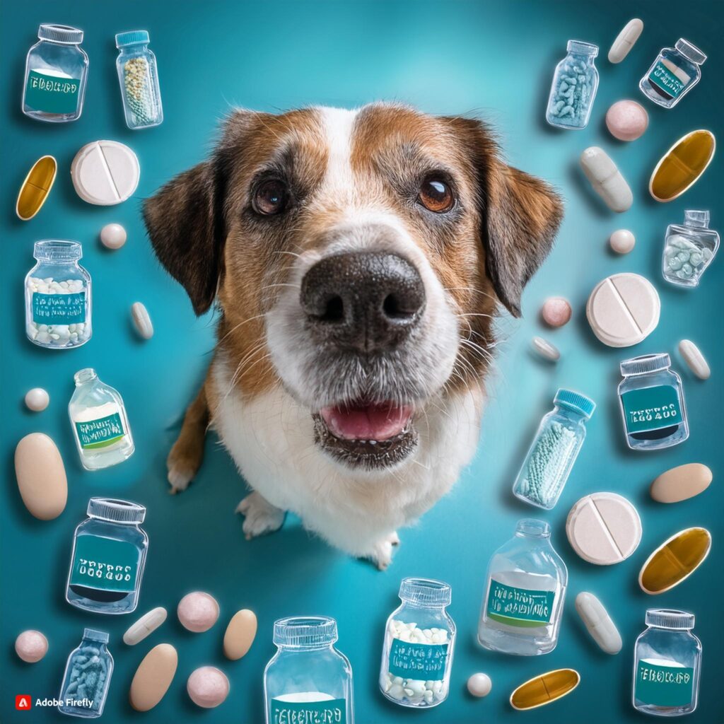 dog surrounded by probiotics